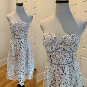 Lulus off white crochet lace bridal shower wedding dress midi L strapless